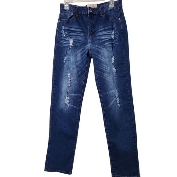 Lucky and Blessed Jeans Size 10 Blue Distressed Stretch Straight Leg - Picture 1 of 16